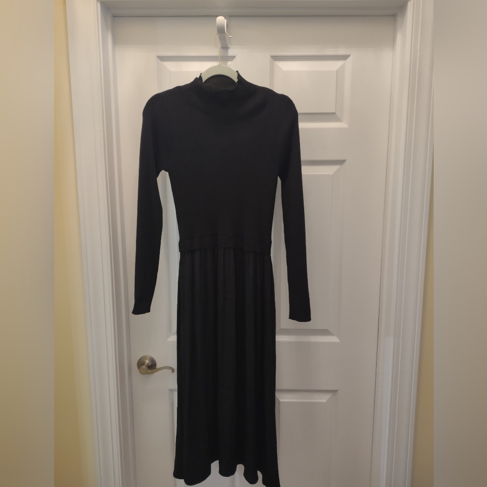 Black Knit Contrast Top With Satin Bottom Size M